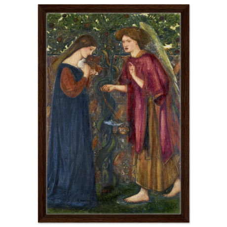 The Annunciation by Sir Edward Burne–Jones | A Masterpiece of Pre - Raphaelite Art | wall Art Print - Framed Canvas - 40x60 cm / 16x24″ - Dark wood frame