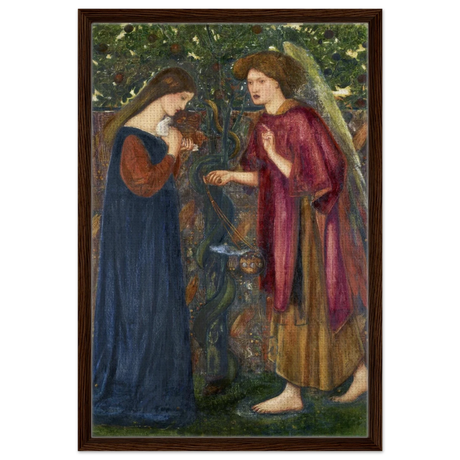 The Annunciation by Sir Edward Burne–Jones | A Masterpiece of Pre - Raphaelite Art | wall Art Print - Framed Canvas - 50x75 cm / 20x30″ - Dark wood frame