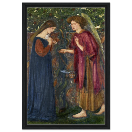 The Annunciation by Sir Edward Burne–Jones | A Masterpiece of Pre - Raphaelite Art | wall Art Print - Framed Canvas - 40x60 cm / 16x24″ - Black frame