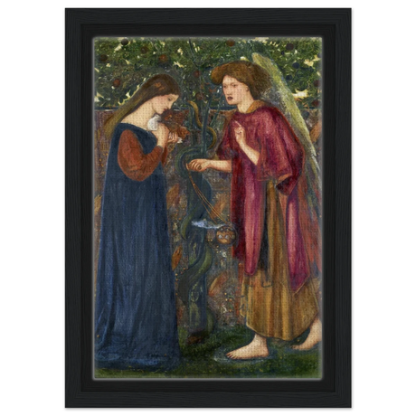 The Annunciation by Sir Edward Burne–Jones | A Masterpiece of Pre - Raphaelite Art | wall Art Print - Framed Canvas - 20x30 cm / 8x12″ - Black frame