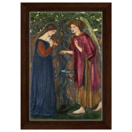 The Annunciation by Sir Edward Burne–Jones | A Masterpiece of Pre - Raphaelite Art | wall Art Print - Framed Canvas - 20x30 cm / 8x12″ - Dark wood frame