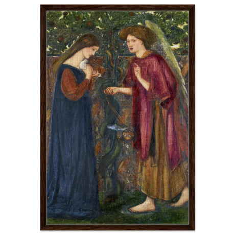 The Annunciation by Sir Edward Burne–Jones | A Masterpiece of Pre - Raphaelite Art | wall Art Print - Framed Canvas - 60x90 cm / 24x36″ - Dark wood frame