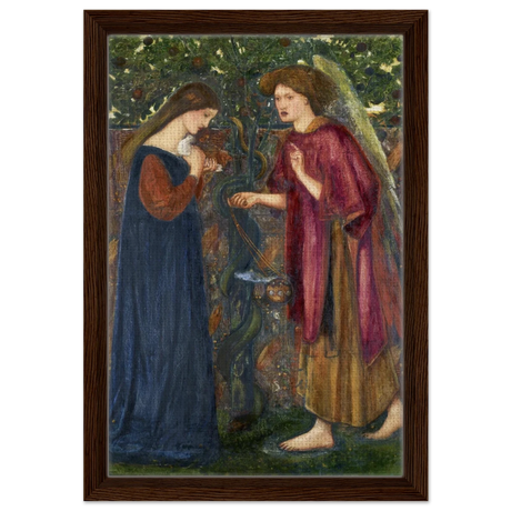 The Annunciation by Sir Edward Burne–Jones | A Masterpiece of Pre - Raphaelite Art | wall Art Print - Framed Canvas - 30x45 cm / 12x18″ - Dark wood frame