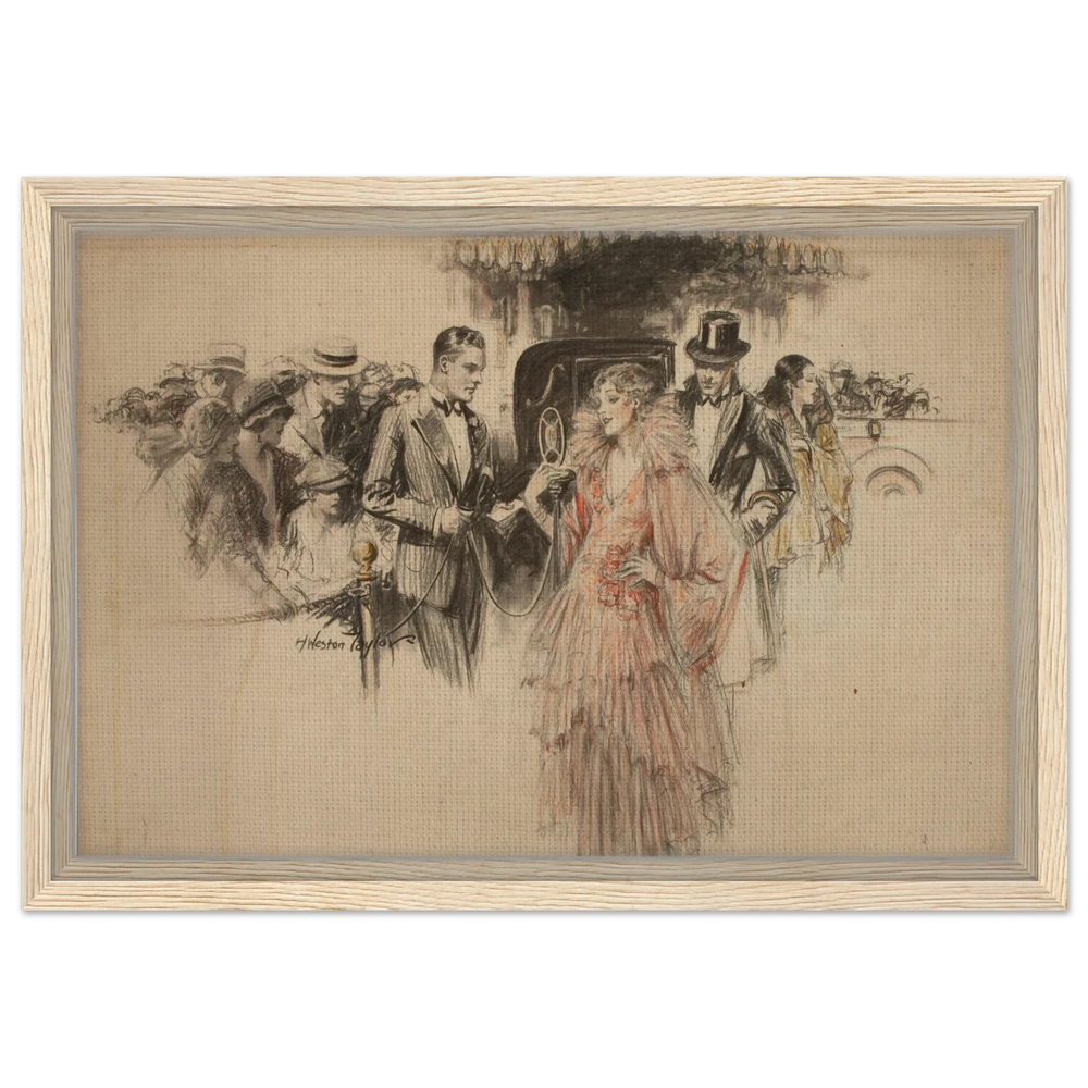 "The Arrival" – Gilded Age Fashion & Society by H. Weston Taylor | Vintage Illustration Wall Art Print - Framed Canvas - 30x45 cm / 12x18″ - Wood frame