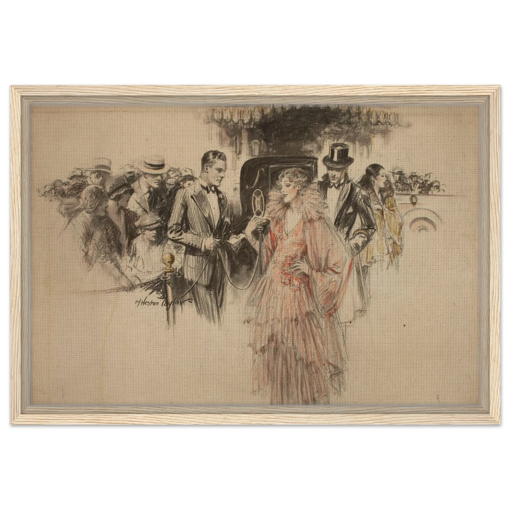 "The Arrival" – Gilded Age Fashion & Society by H. Weston Taylor | Vintage Illustration Wall Art Print - Framed Canvas - 40x60 cm / 16x24″ - Wood frame
