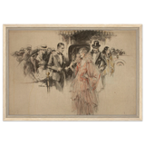 "The Arrival" – Gilded Age Fashion & Society by H. Weston Taylor | Vintage Illustration Wall Art Print - Framed Canvas - 40x60 cm / 16x24″ - Wood frame