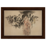 "The Arrival" – Gilded Age Fashion & Society by H. Weston Taylor | Vintage Illustration Wall Art Print - Framed Canvas - 20x30 cm / 8x12″ - Dark wood frame