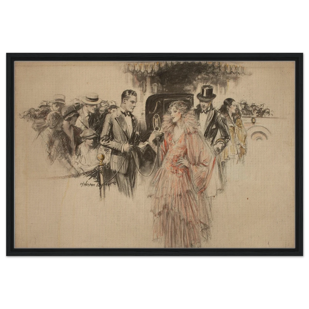 "The Arrival" – Gilded Age Fashion & Society by H. Weston Taylor | Vintage Illustration Wall Art Print - Framed Canvas - 60x90 cm / 24x36″ - Black frame