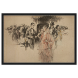 "The Arrival" – Gilded Age Fashion & Society by H. Weston Taylor | Vintage Illustration Wall Art Print - Framed Canvas - 60x90 cm / 24x36″ - Black frame