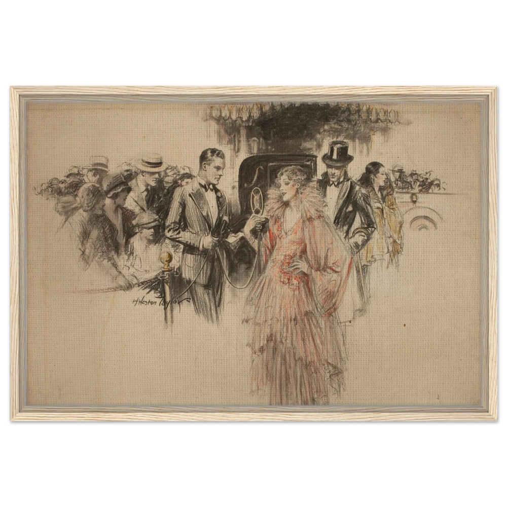 "The Arrival" – Gilded Age Fashion & Society by H. Weston Taylor | Vintage Illustration Wall Art Print - Framed Canvas - 50x75 cm / 20x30″ - Wood frame