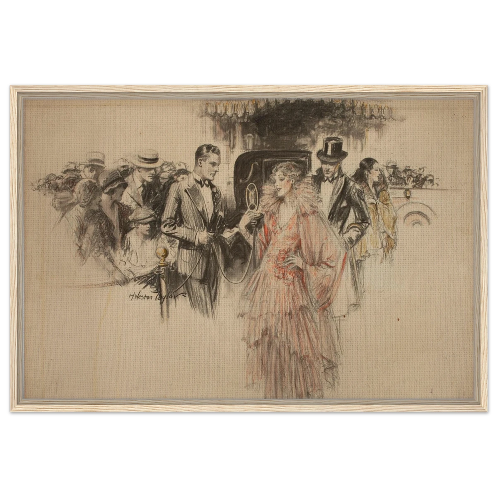 "The Arrival" – Gilded Age Fashion & Society by H. Weston Taylor | Vintage Illustration Wall Art Print - Framed Canvas - 60x90 cm / 24x36″ - Wood frame