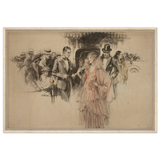 "The Arrival" – Gilded Age Fashion & Society by H. Weston Taylor | Vintage Illustration Wall Art Print - Framed Canvas - 60x90 cm / 24x36″ - Wood frame