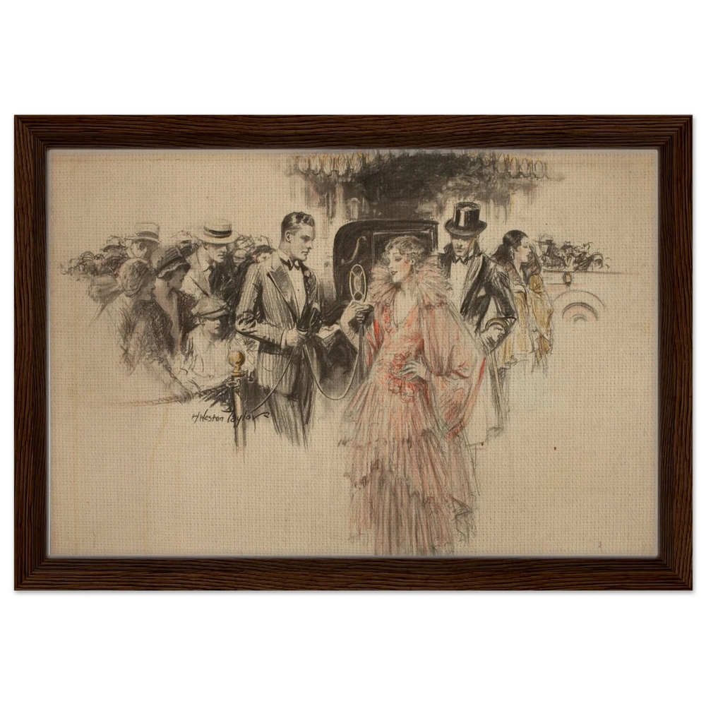 "The Arrival" – Gilded Age Fashion & Society by H. Weston Taylor | Vintage Illustration Wall Art Print - Framed Canvas - 30x45 cm / 12x18″ - Dark wood frame
