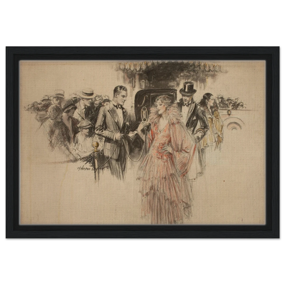 "The Arrival" – Gilded Age Fashion & Society by H. Weston Taylor | Vintage Illustration Wall Art Print - Framed Canvas - 30x45 cm / 12x18″ - Black frame