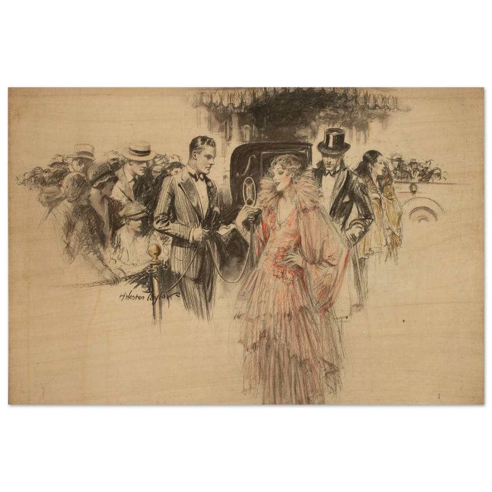 "The Arrival" – Gilded Age Fashion & Society by H. Weston Taylor | Vintage Illustration Wall Art Print - Wood Prints - 40x60 cm / 16x24″ - 