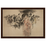 "The Arrival" – Gilded Age Fashion & Society by H. Weston Taylor | Vintage Illustration Wall Art Print - Framed Canvas - 40x60 cm / 16x24″ - Dark wood frame