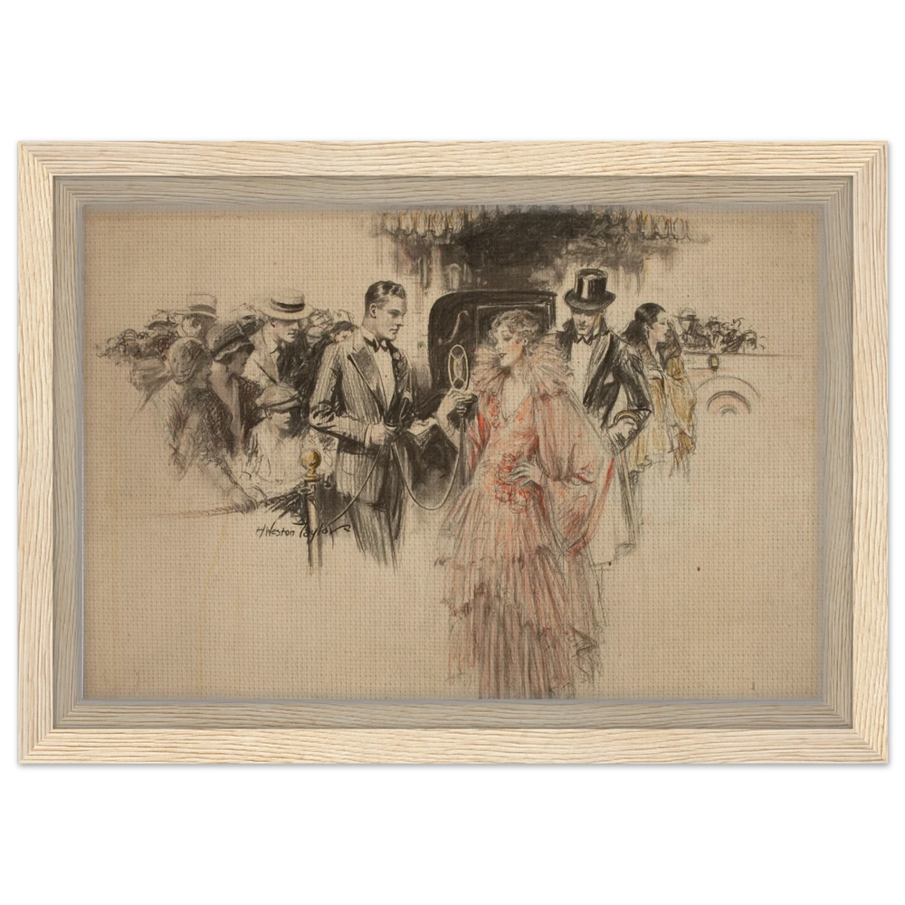 "The Arrival" – Gilded Age Fashion & Society by H. Weston Taylor | Vintage Illustration Wall Art Print - Framed Canvas - 20x30 cm / 8x12″ - Wood frame