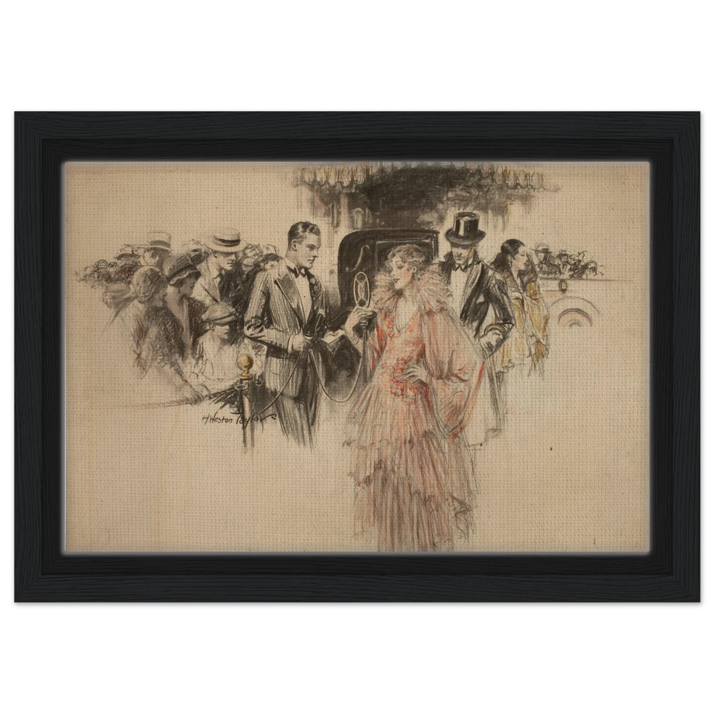 "The Arrival" – Gilded Age Fashion & Society by H. Weston Taylor | Vintage Illustration Wall Art Print - Framed Canvas - 20x30 cm / 8x12″ - Black frame