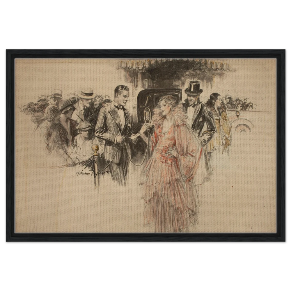 "The Arrival" – Gilded Age Fashion & Society by H. Weston Taylor | Vintage Illustration Wall Art Print - Framed Canvas - 50x75 cm / 20x30″ - Black frame