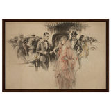 "The Arrival" – Gilded Age Fashion & Society by H. Weston Taylor | Vintage Illustration Wall Art Print - Framed Canvas - 60x90 cm / 24x36″ - Dark wood frame