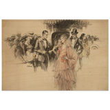 "The Arrival" – Gilded Age Fashion & Society by H. Weston Taylor | Vintage Illustration Wall Art Print - Wood Prints - 60x90 cm / 24x36″ - 