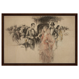 "The Arrival" – Gilded Age Fashion & Society by H. Weston Taylor | Vintage Illustration Wall Art Print - Framed Canvas - 50x75 cm / 20x30″ - Dark wood frame