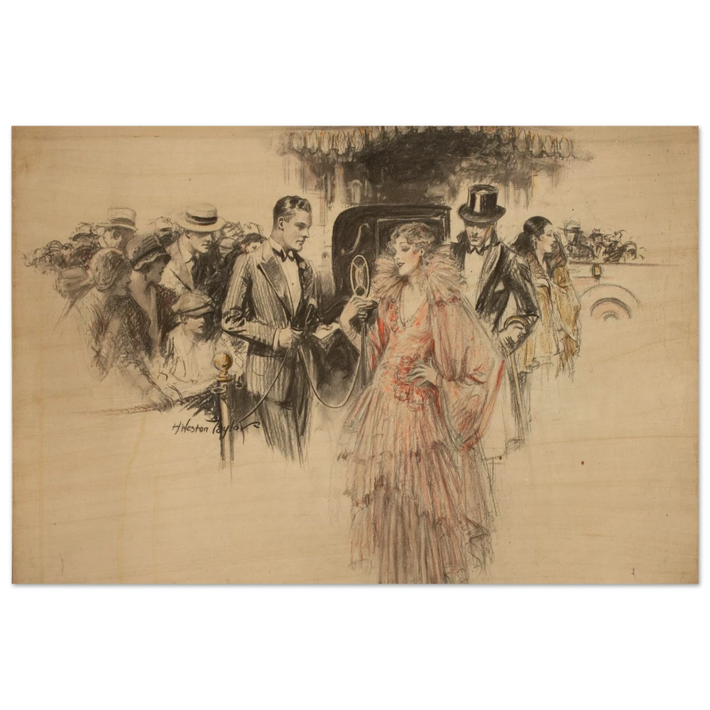 "The Arrival" – Gilded Age Fashion & Society by H. Weston Taylor | Vintage Illustration Wall Art Print - Wood Prints - 30x45 cm / 12x18″ - 