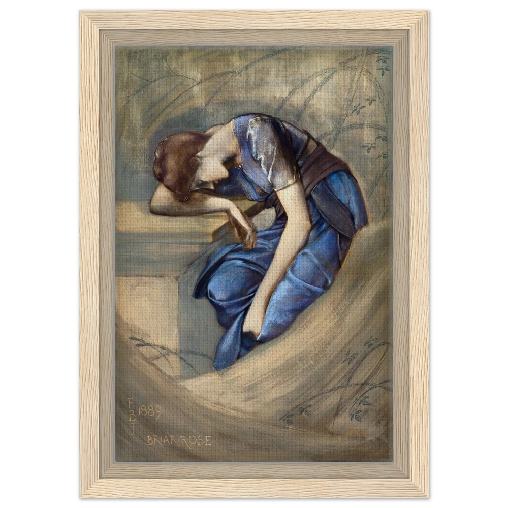 The Briar Rose Series – Study for The Garden Court (1889) by Sir Edward Burne - Jones | Wall art Print - Framed Canvas - 20x30 cm / 8x12″ - Wood frame