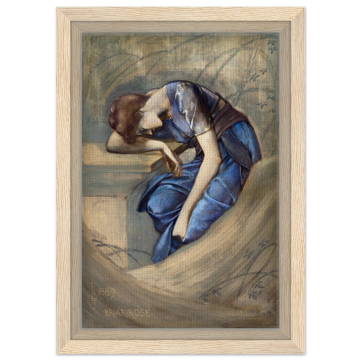 The Briar Rose Series – Study for The Garden Court (1889) by Sir Edward Burne - Jones | Wall art Print - Framed Canvas - 20x30 cm / 8x12″ - Wood frame