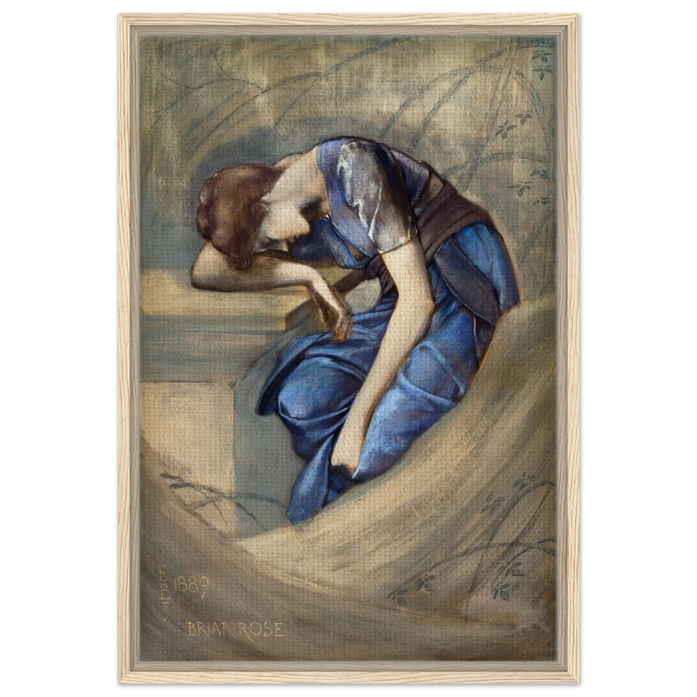 The Briar Rose Series – Study for The Garden Court (1889) by Sir Edward Burne - Jones | Wall art Print - Framed Canvas - 50x75 cm / 20x30″ - Wood frame