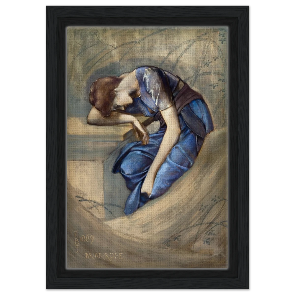 The Briar Rose Series – Study for The Garden Court (1889) by Sir Edward Burne - Jones | Wall art Print - Framed Canvas - 20x30 cm / 8x12″ - Black frame