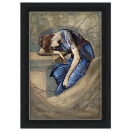 The Briar Rose Series – Study for The Garden Court (1889) by Sir Edward Burne - Jones | Wall art Print - Framed Canvas - 20x30 cm / 8x12″ - Black frame