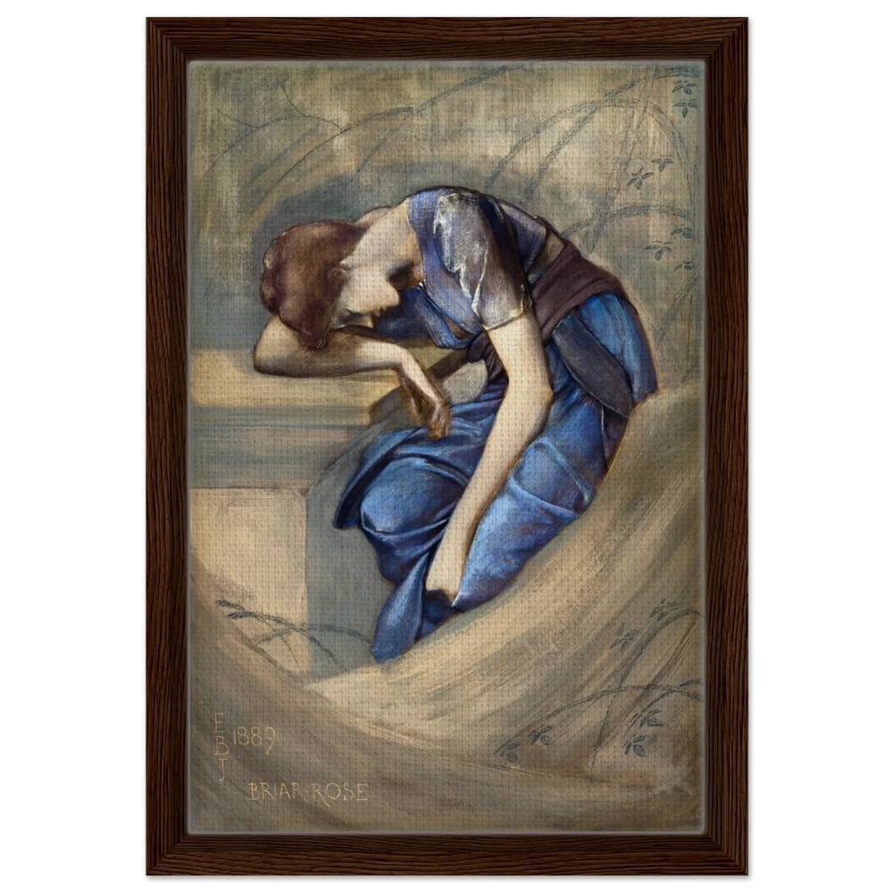 The Briar Rose Series – Study for The Garden Court (1889) by Sir Edward Burne - Jones | Wall art Print - Framed Canvas - 30x45 cm / 12x18″ - Dark wood frame