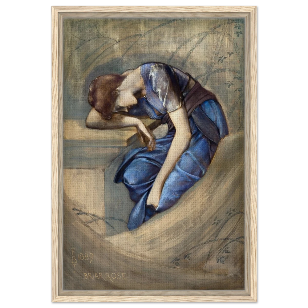 The Briar Rose Series – Study for The Garden Court (1889) by Sir Edward Burne - Jones | Wall art Print - Framed Canvas - 40x60 cm / 16x24″ - Wood frame