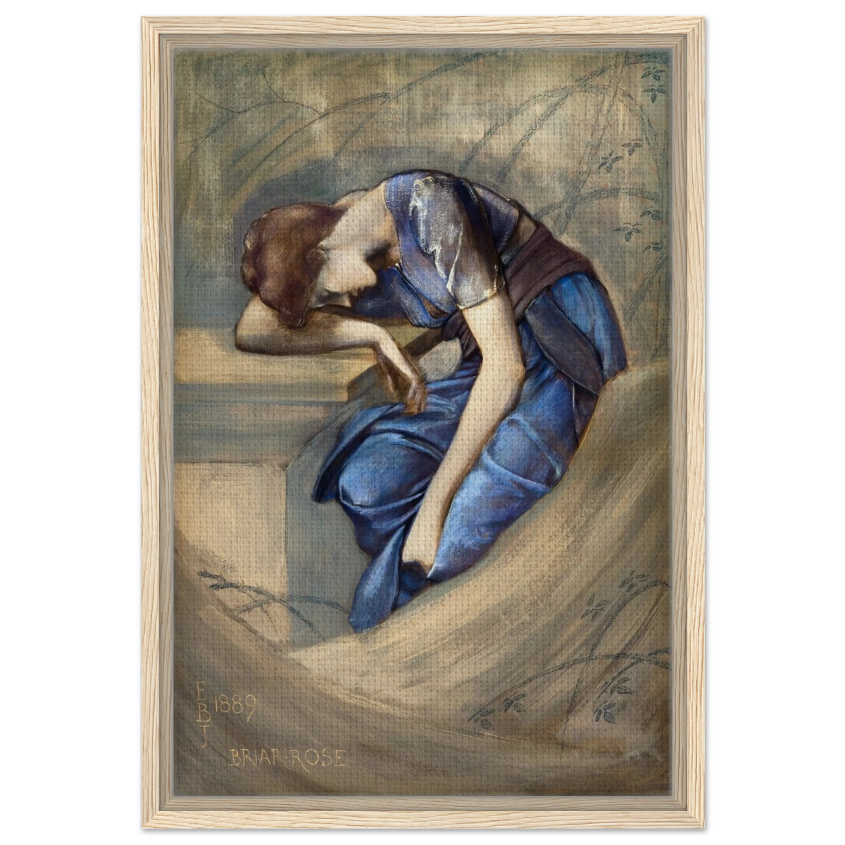 The Briar Rose Series – Study for The Garden Court (1889) by Sir Edward Burne - Jones | Wall art Print - Framed Canvas - 40x60 cm / 16x24″ - Wood frame
