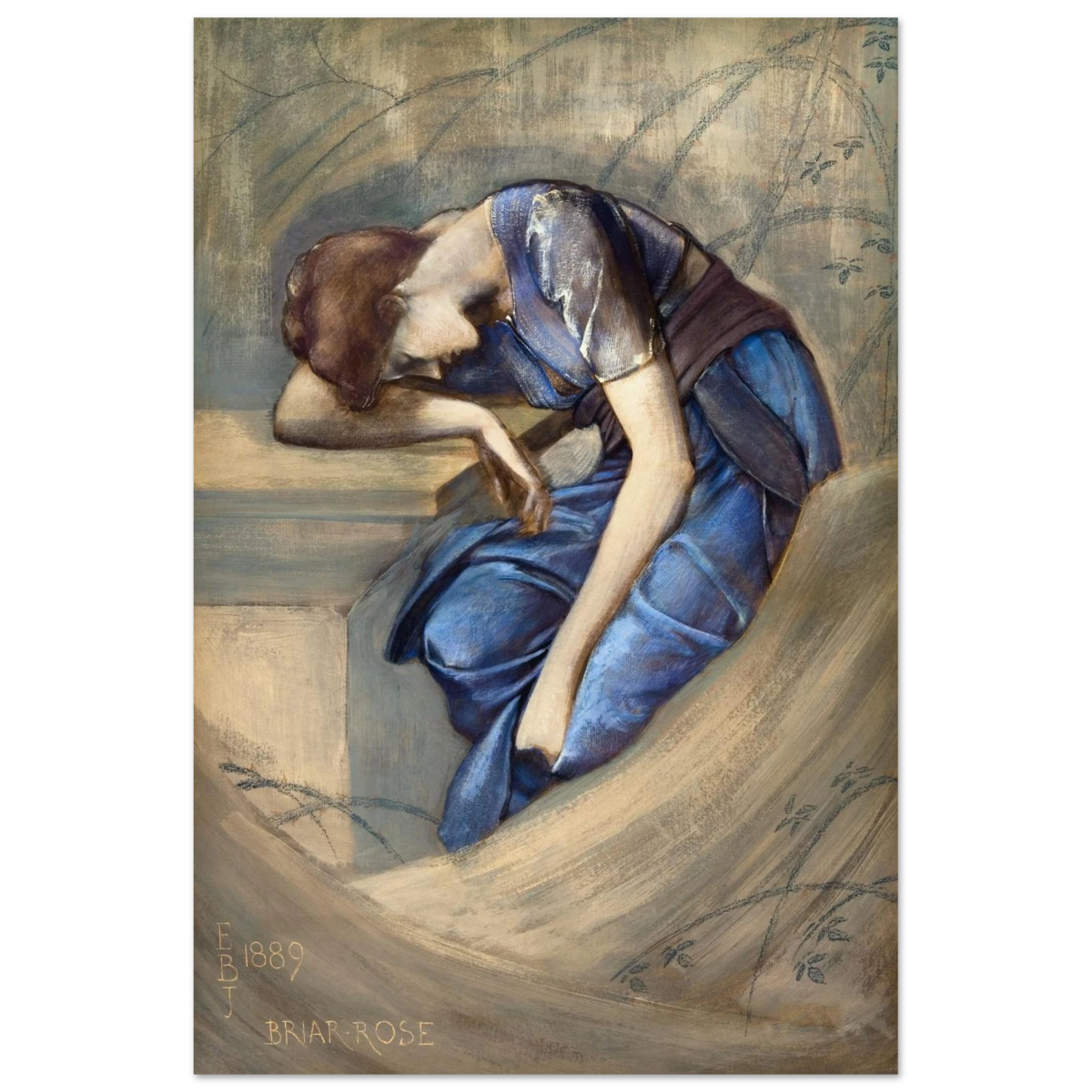 The Briar Rose Series – Study for The Garden Court (1889) by Sir Edward Burne - Jones | Wall art Print - Fine Art Poster - 30x45 cm / 12x18″ - 