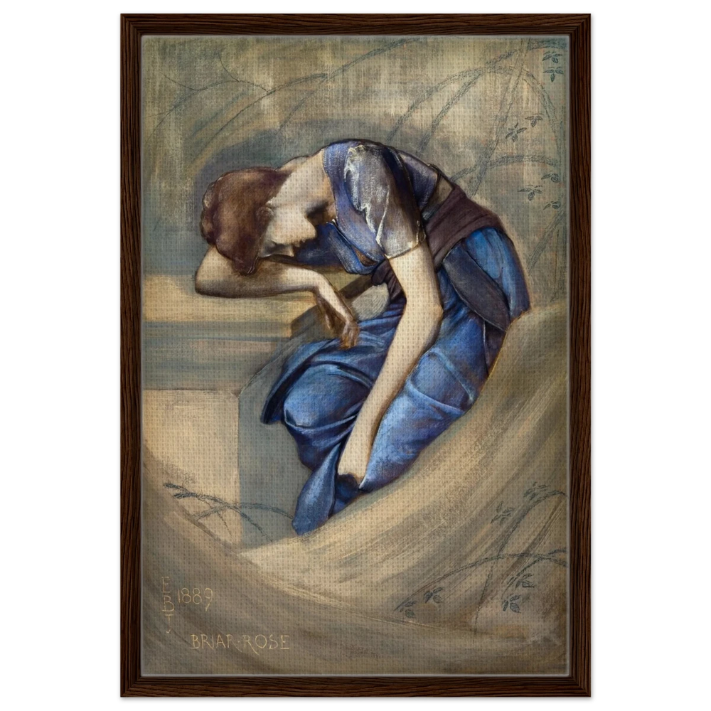 The Briar Rose Series – Study for The Garden Court (1889) by Sir Edward Burne - Jones | Wall art Print - Framed Canvas - 50x75 cm / 20x30″ - Dark wood frame