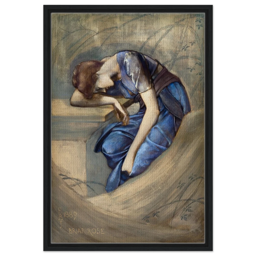 The Briar Rose Series – Study for The Garden Court (1889) by Sir Edward Burne - Jones | Wall art Print - Framed Canvas - 50x75 cm / 20x30″ - Black frame