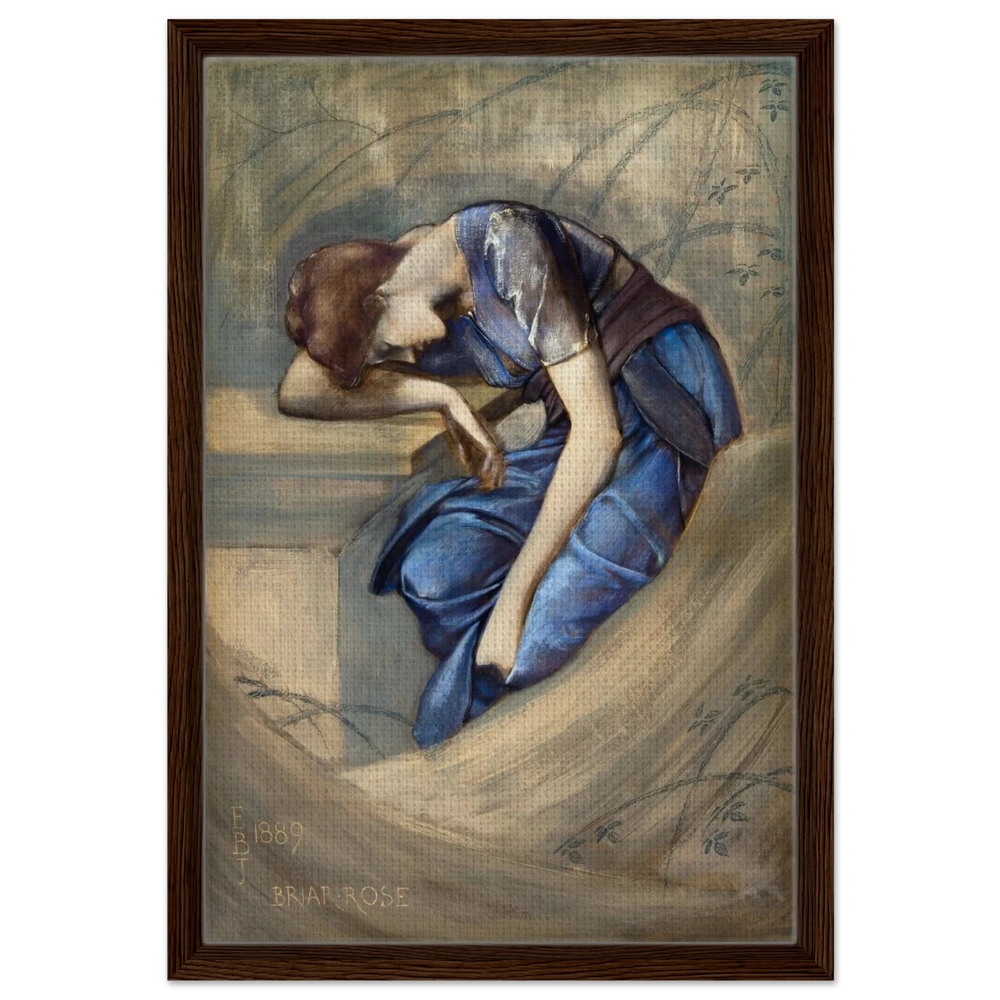 The Briar Rose Series – Study for The Garden Court (1889) by Sir Edward Burne - Jones | Wall art Print - Framed Canvas - 40x60 cm / 16x24″ - Dark wood frame