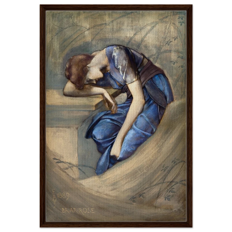 The Briar Rose Series – Study for The Garden Court (1889) by Sir Edward Burne - Jones | Wall art Print - Framed Canvas - 60x90 cm / 24x36″ - Dark wood frame