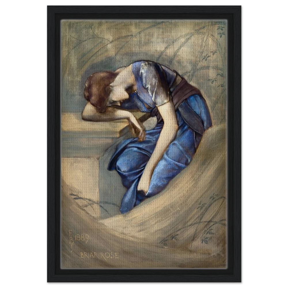 The Briar Rose Series – Study for The Garden Court (1889) by Sir Edward Burne - Jones | Wall art Print - Framed Canvas - 30x45 cm / 12x18″ - Black frame