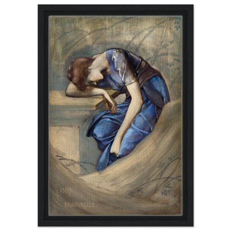 The Briar Rose Series – Study for The Garden Court (1889) by Sir Edward Burne - Jones | Wall art Print - Framed Canvas - 30x45 cm / 12x18″ - Black frame