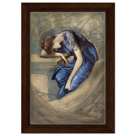The Briar Rose Series – Study for The Garden Court (1889) by Sir Edward Burne - Jones | Wall art Print - Framed Canvas - 20x30 cm / 8x12″ - Dark wood frame