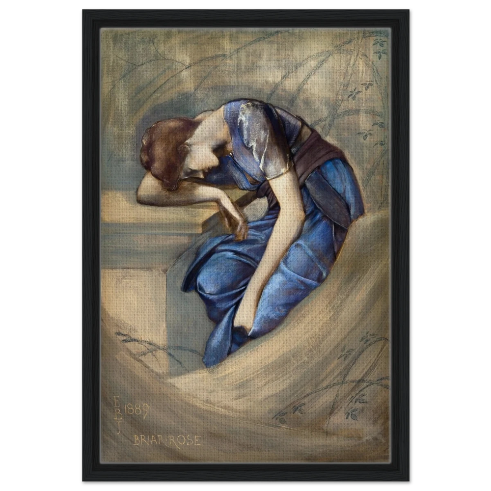 The Briar Rose Series – Study for The Garden Court (1889) by Sir Edward Burne - Jones | Wall art Print - Framed Canvas - 40x60 cm / 16x24″ - Black frame