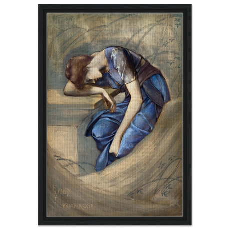 The Briar Rose Series – Study for The Garden Court (1889) by Sir Edward Burne - Jones | Wall art Print - Framed Canvas - 40x60 cm / 16x24″ - Black frame