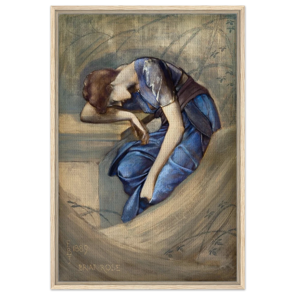 The Briar Rose Series – Study for The Garden Court (1889) by Sir Edward Burne - Jones | Wall art Print - Framed Canvas - 60x90 cm / 24x36″ - Wood frame