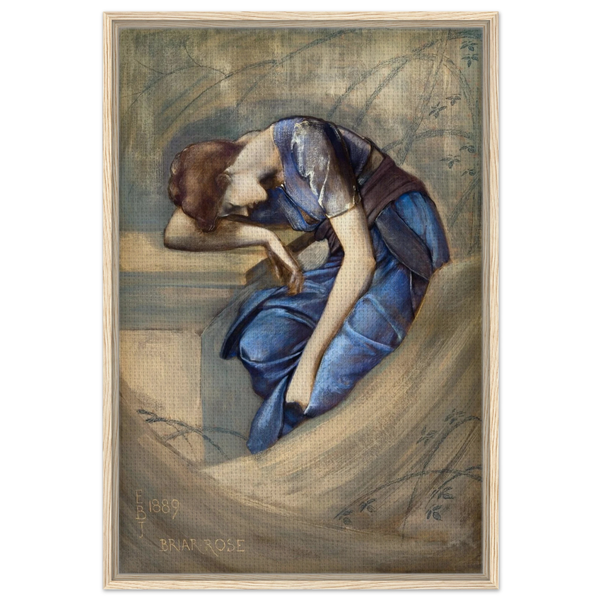 The Briar Rose Series – Study for The Garden Court (1889) by Sir Edward Burne - Jones | Wall art Print - Framed Canvas - 60x90 cm / 24x36″ - Wood frame