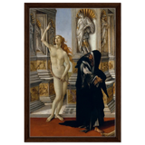 The Calumny of Apelles by Sandro Botticelli | Vintage art Wall art print - 40x60 cm / 16x24″ - Framed Canvas - Dark wood frame