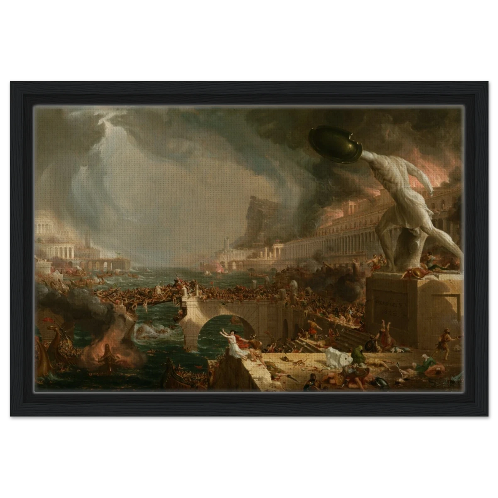 The Course of Empire – Destruction by Thomas Cole | Classic Historical Art Print - Framed Canvas - 30x45 cm / 12x18″ - Black frame