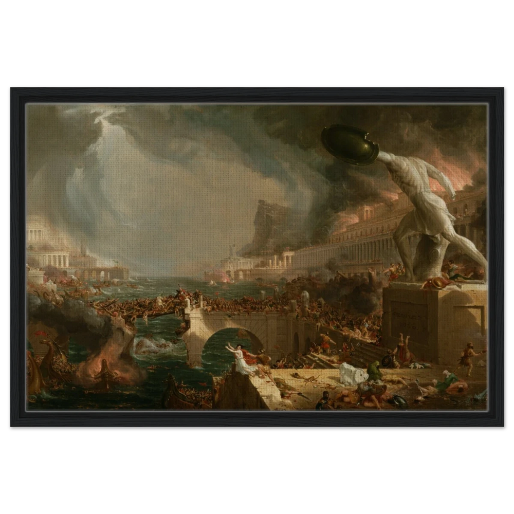 The Course of Empire – Destruction by Thomas Cole | Classic Historical Art Print - Framed Canvas - 50x75 cm / 20x30″ - Black frame